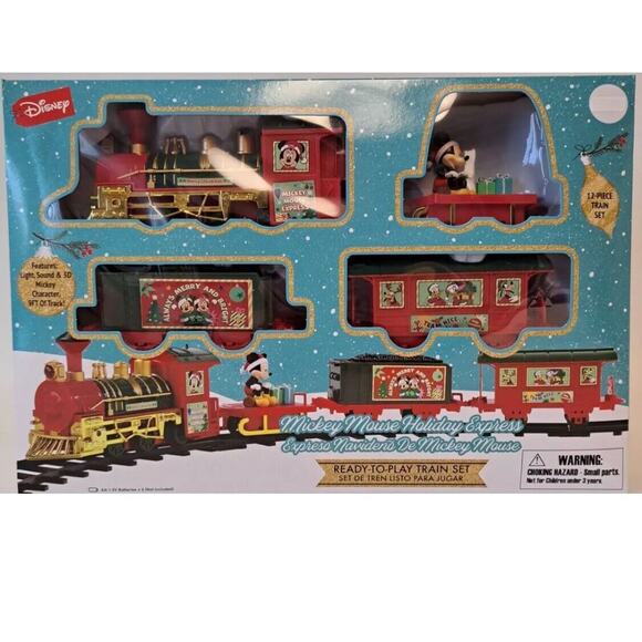 Disney Mickey Mouse Holiday Express 12 Piece Christmas Train Set w/Light & Sound - Picture 1 of 9